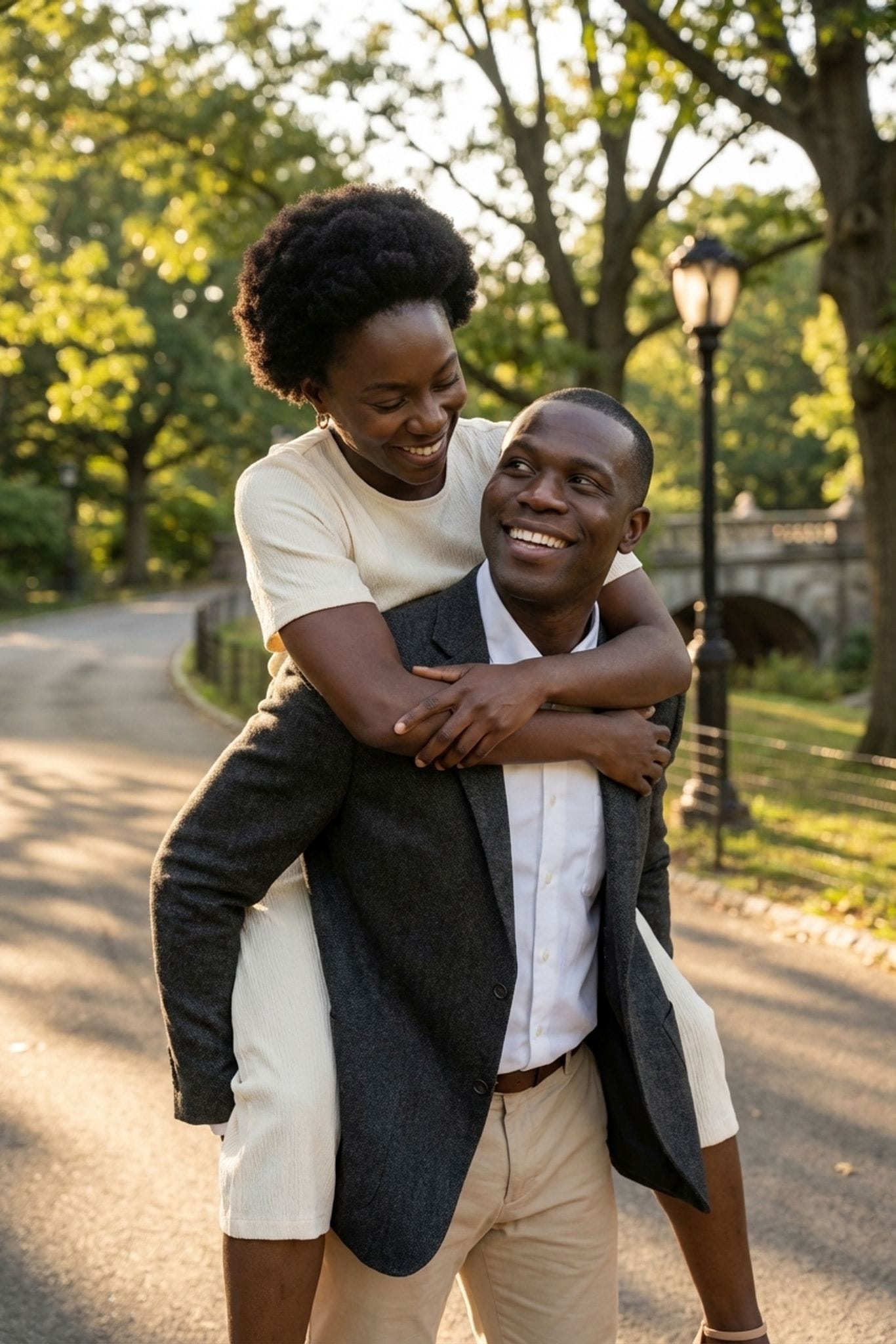 Evening skyline stroll with city lights