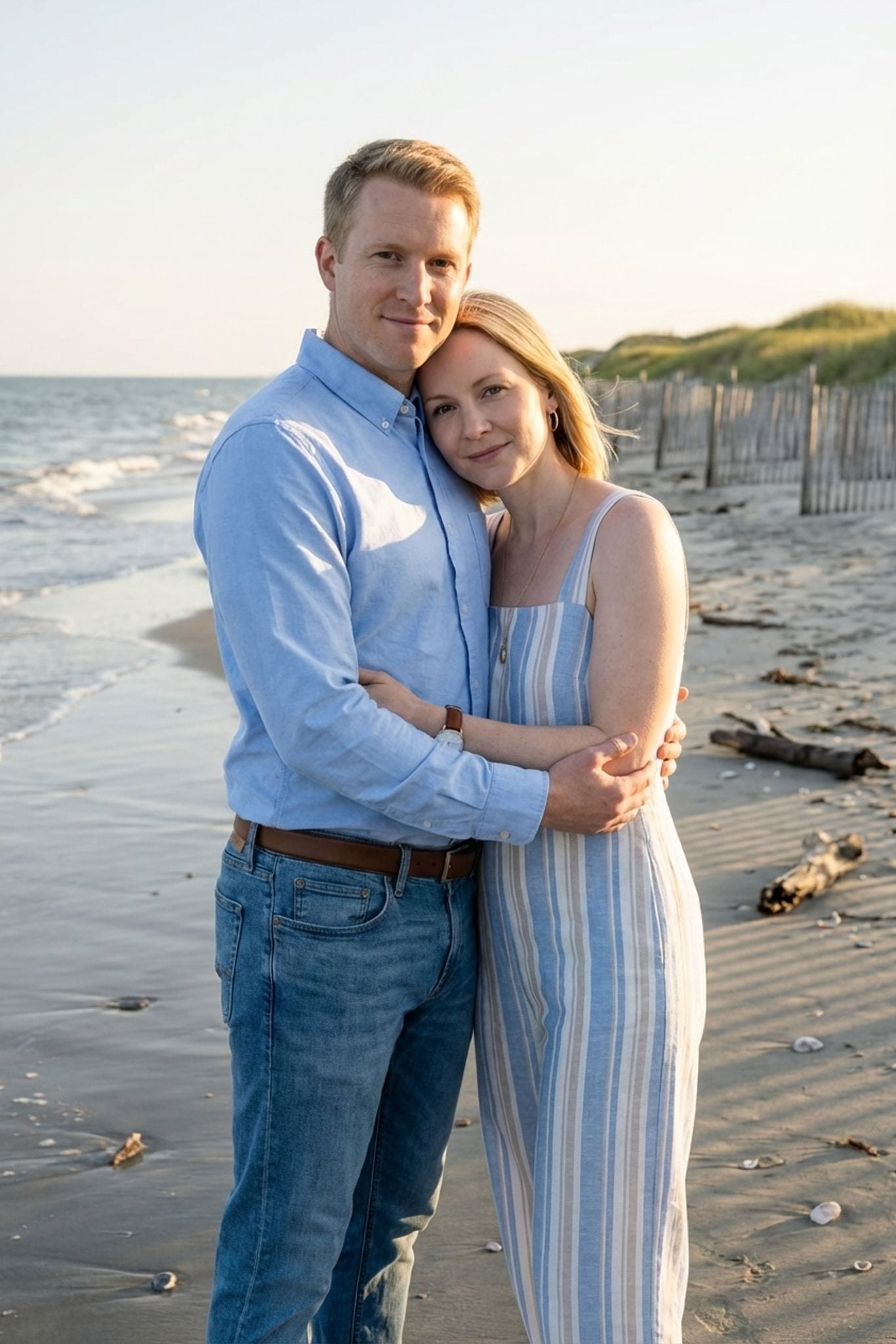 Engaged couple sharing a quiet golden hour moment